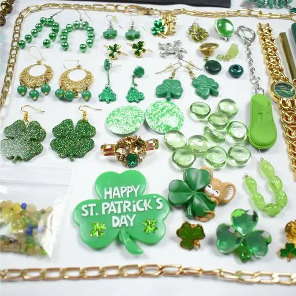 Junk Drawer Mixed Lot Jewelry Scrap Earrings Crafts Repurpose St. Patrick's Day - Picture 6 of 7